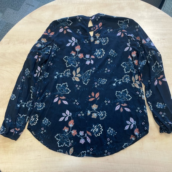 Maurices Black Floral Long Sleeve Blouse with Neck Cutout - Size L - Picture 10 of 14
